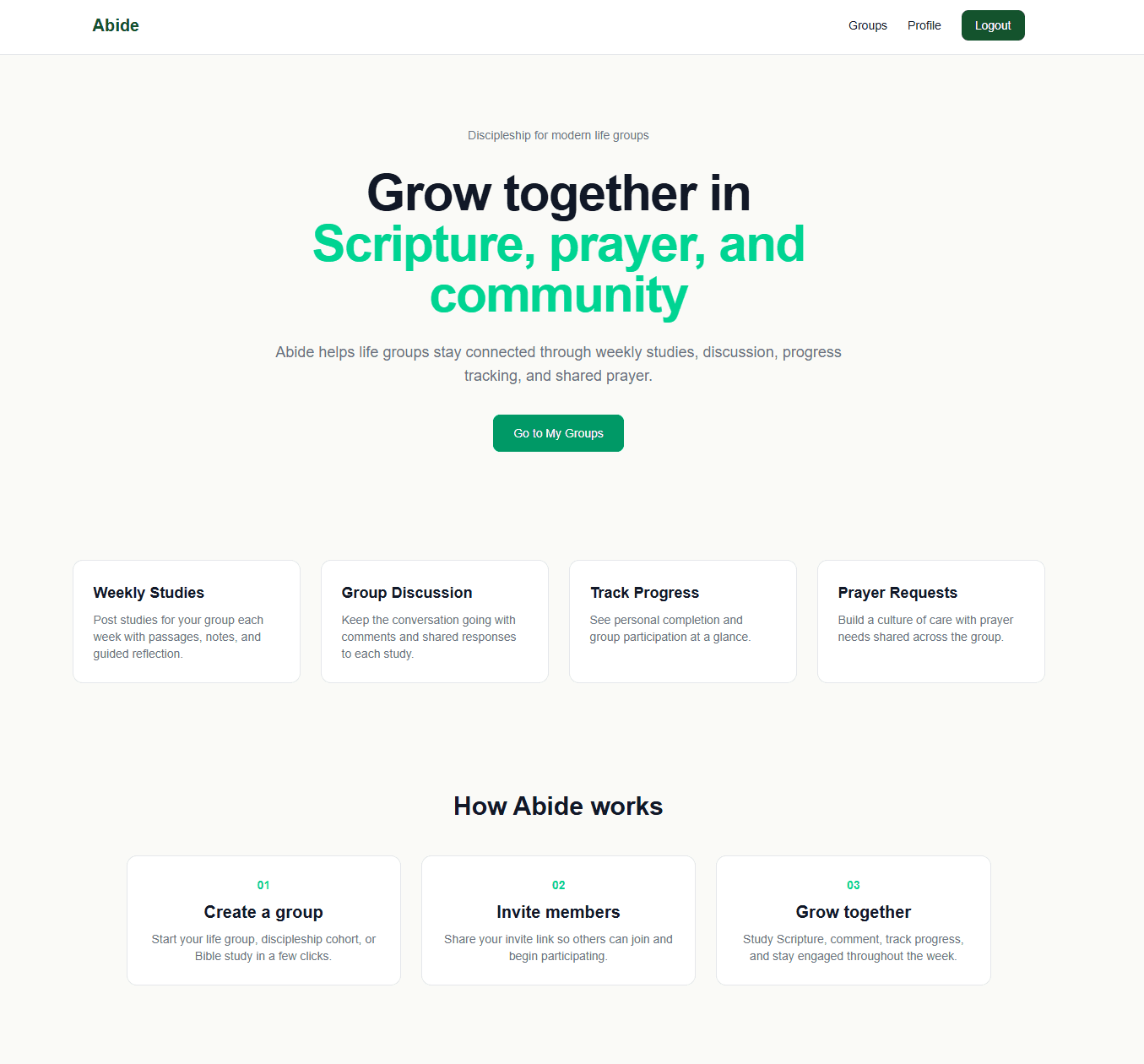 Abide homepage screenshot
